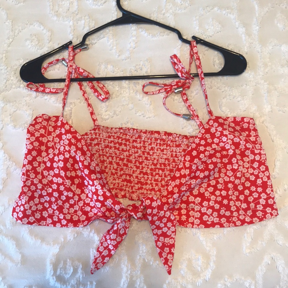 Red and white Tie Top